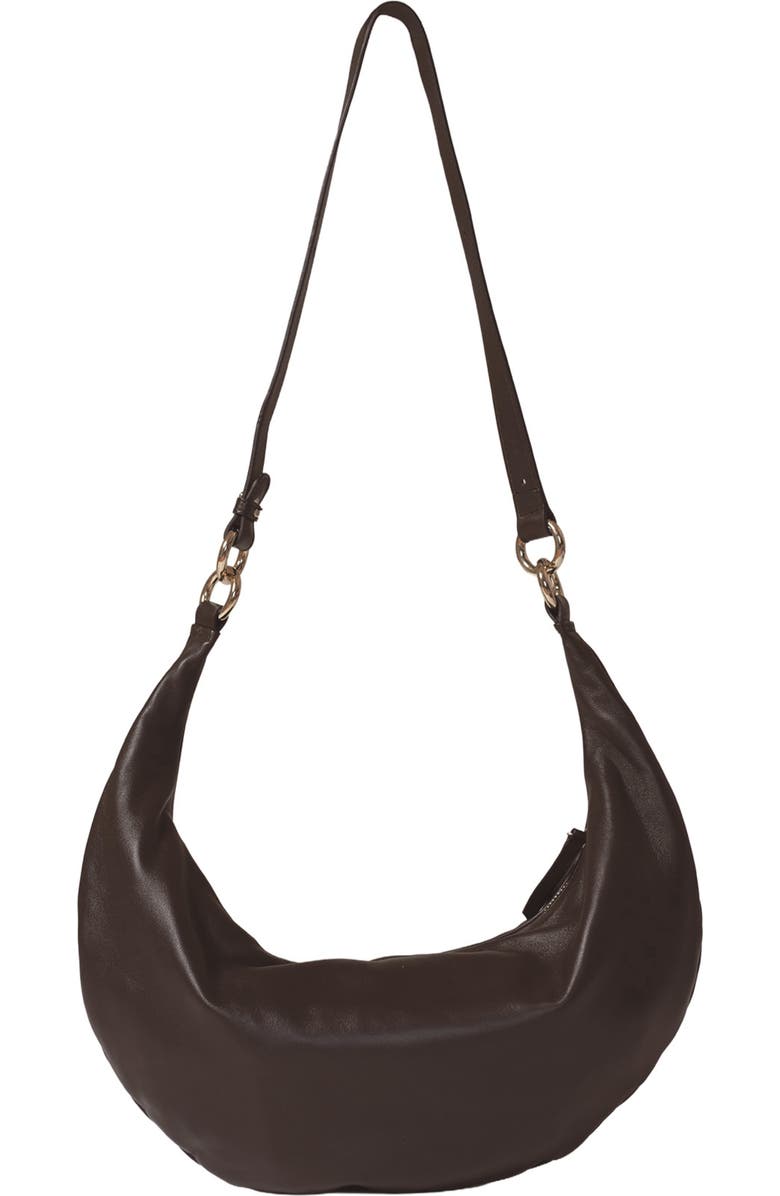 HYER GOODS Leather Convertible Hobo Crescent Ring Bag, Main, color, Chocolate