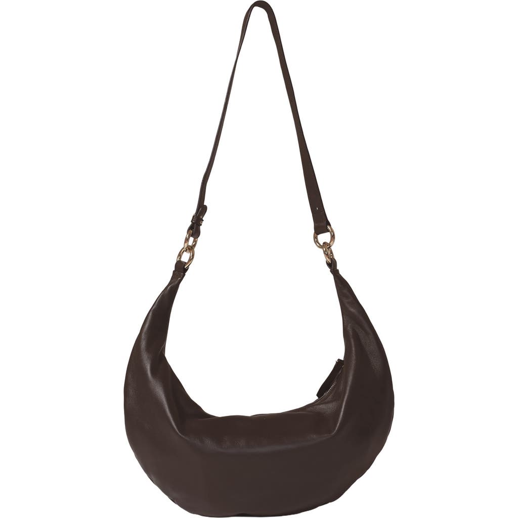 HYER GOODS Leather Convertible Hobo Crescent Ring Bag in Chocolate  product