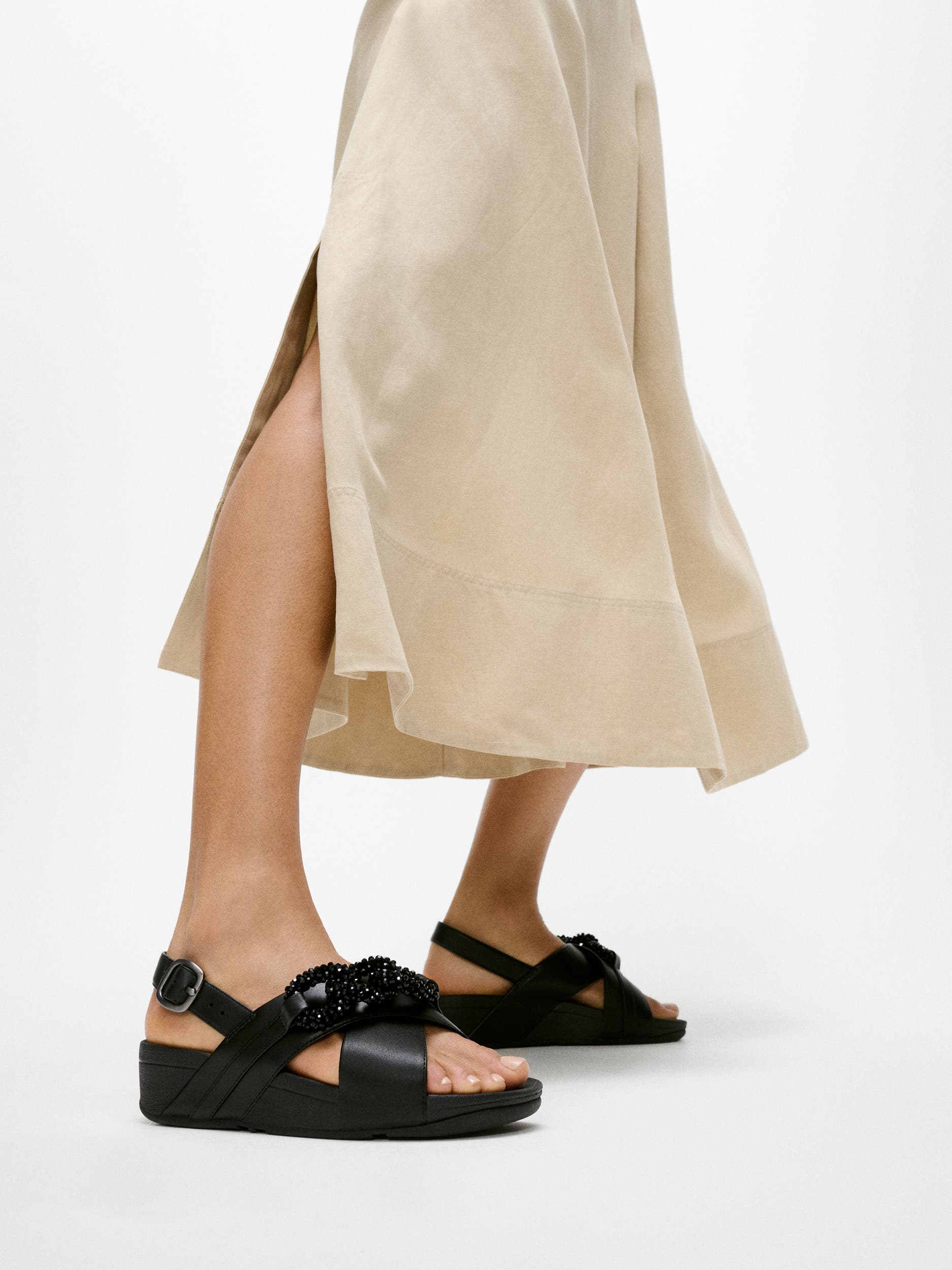 FitFlop Lulu Beaded Chain Back Strap Sandals, Alternate, color, Black