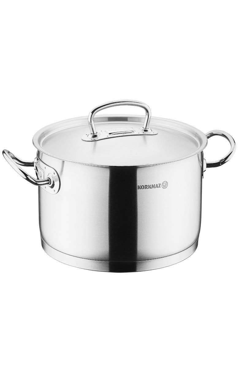Korkmaz Proline Professional Series 6.2 Liter Stainless Steel Casserole with Lid, Main, color, Metallic Silver