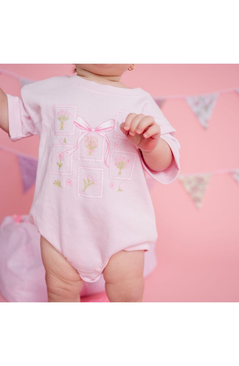 Sweet Wink Bouquet Bow Short Sleeve Romper, Alternate, color, Ballet Pink