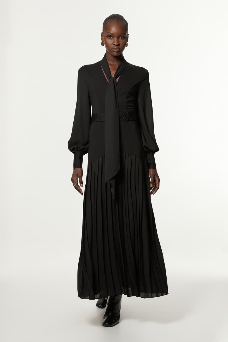 Jersey Ponte Georgette Mix Maxi Dress, Main, color, Black