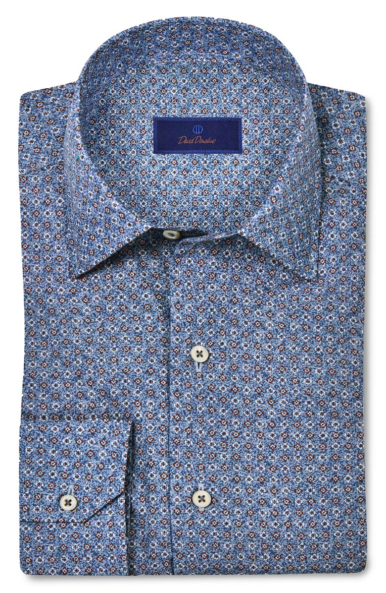 David Donahue Textured Neat Print Sport Shirt, Main, color,
