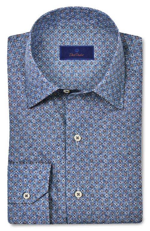 David Donahue Spread Collar Floral Pima Cotton Sport Shirt In Denim