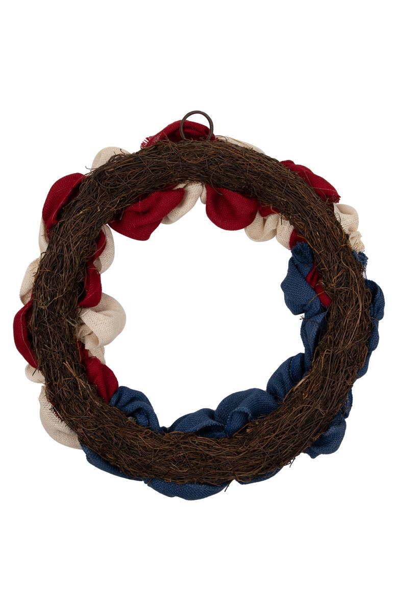 Northlight Americana Stars and Stripes Burlap Patriotic Wreath - 20" - Unlit, Alternate, color, Red