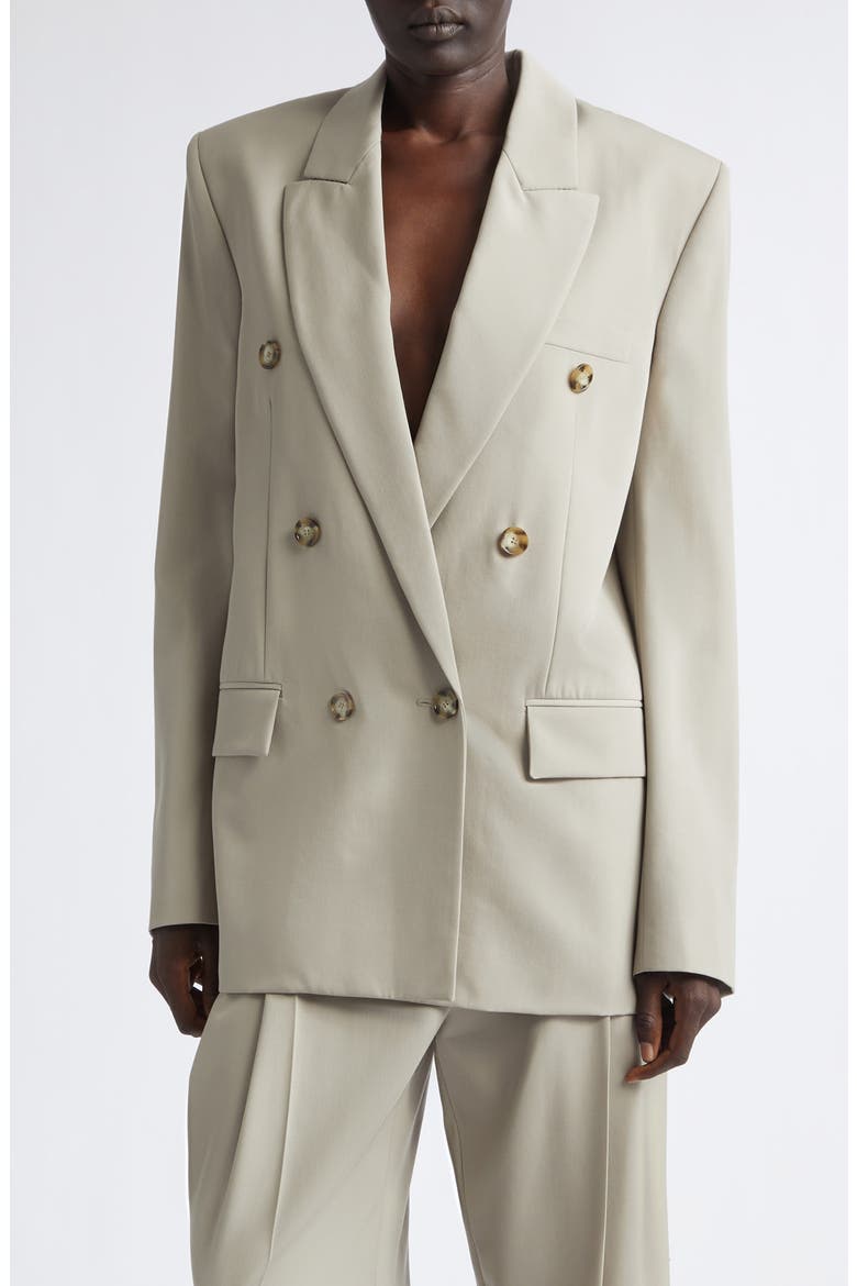 Double Breasted Wool Boyfriend Blazer, Main, color, MIST GREY