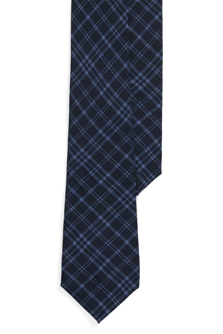 Plaid Silk Tie, Main, color, NAVY