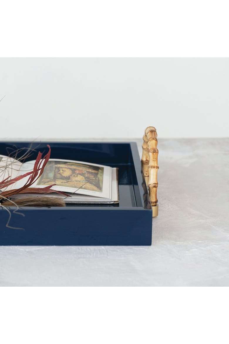 Wide Nautical wood Tray, Navy, Alternate, color, Blue