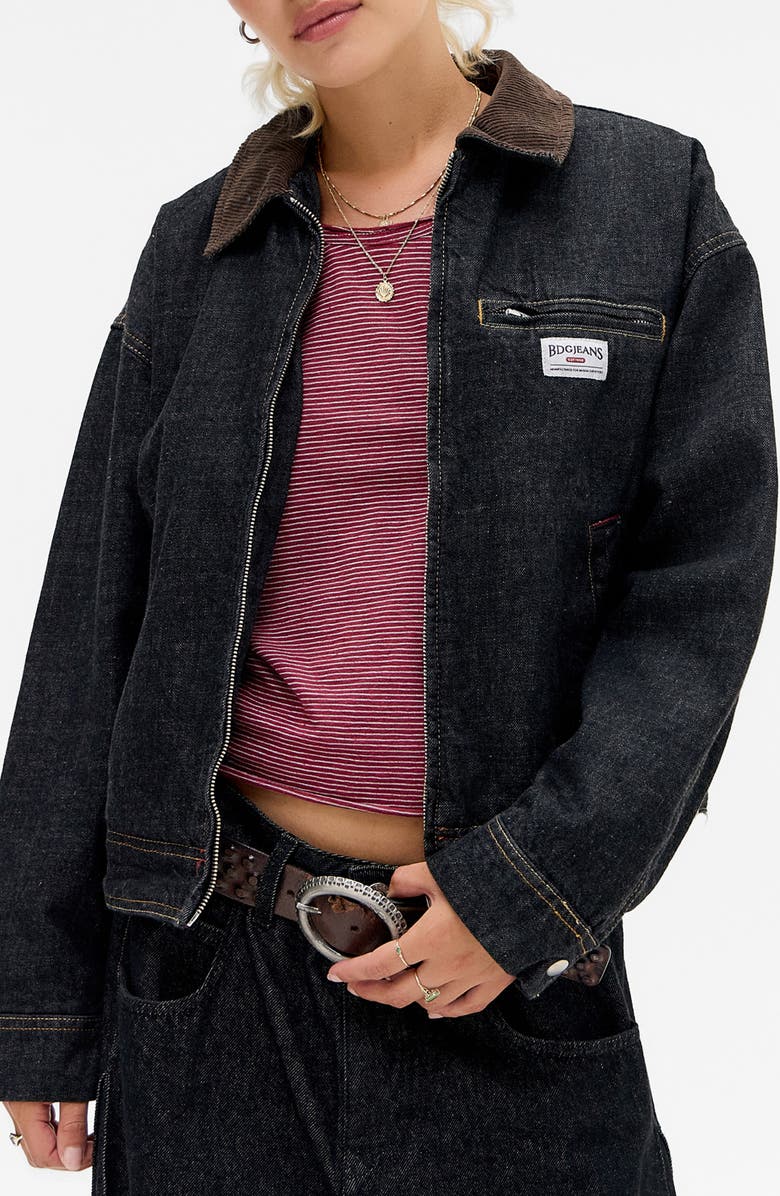 BDG Urban Outfitters Luca Zip Workwear Denim Jacket, Main, color, Black