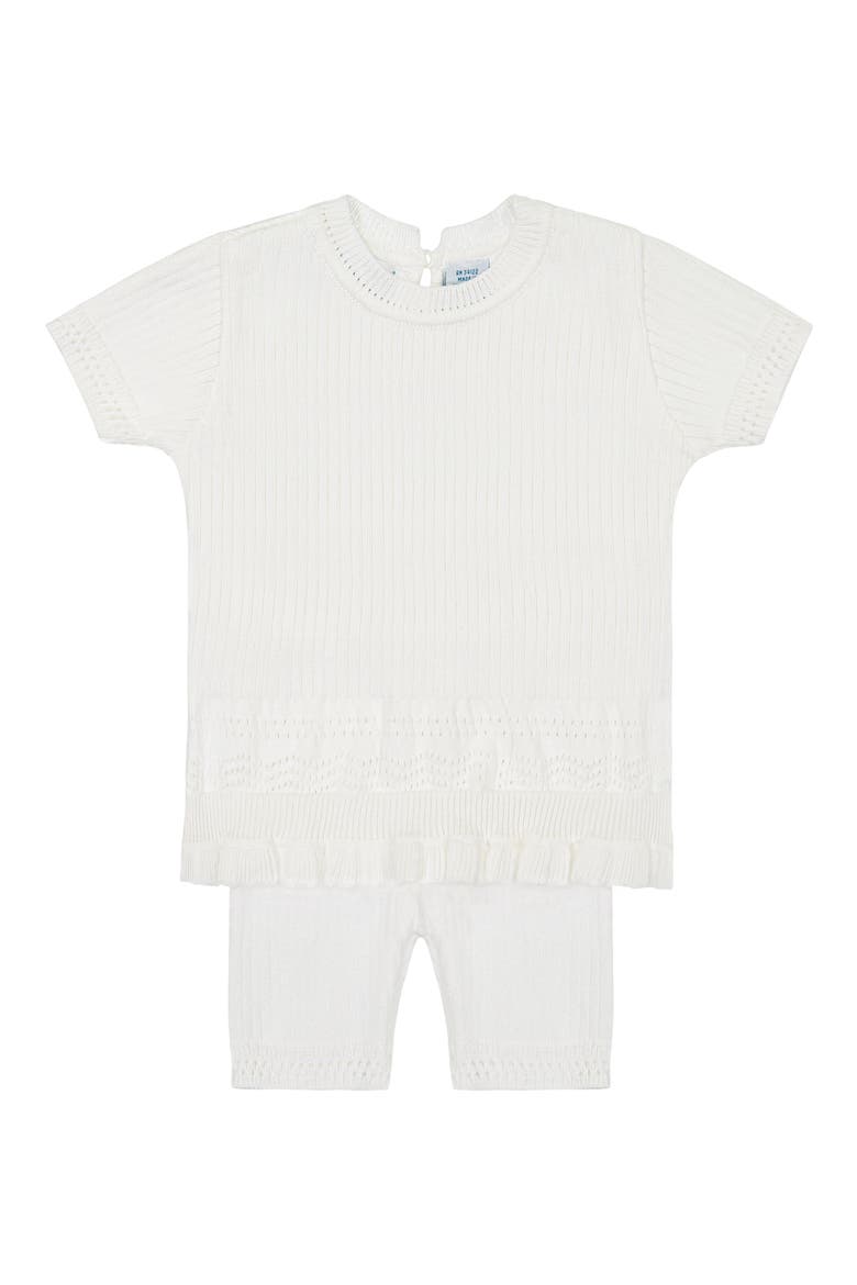 Pointelle Rib Short Sleeve Sweater & Pants, Main, color, IVORY