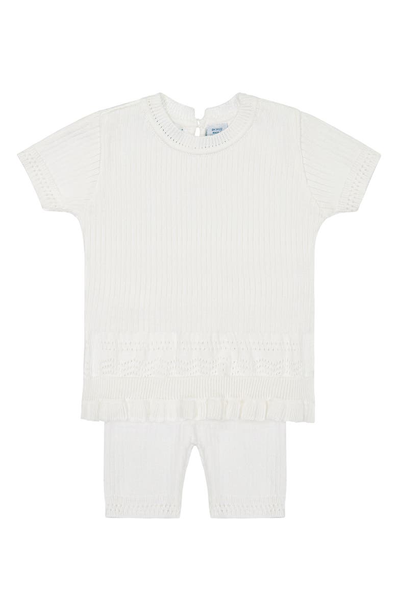Feltman Brothers Pointelle Rib Short Sleeve Sweater & Pants, Main, color, Ivory