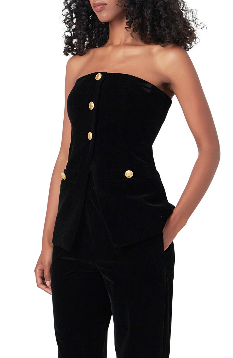 Endless Rose Velvet Button Front Strapless Top, Alternate, color, 