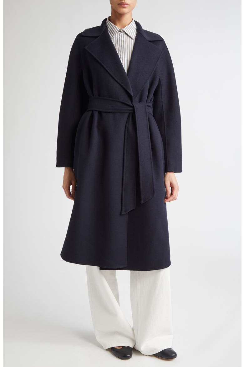 Cles Virgin Wool Blend Belted Coat, Main, color, NAVY