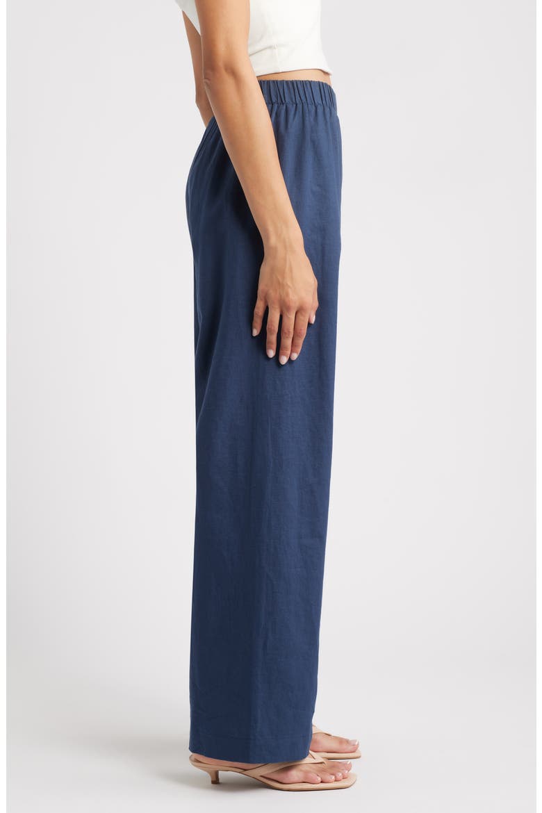 Pull-On Linen & Cotton Wide Leg Pants, Alternate, color, NAVY BLUE