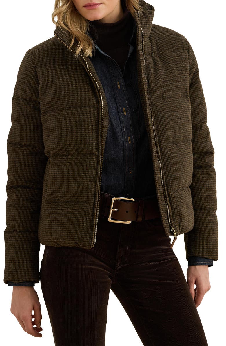 Lauren Ralph Lauren Puffer Jacket, Main, color, Brown Mini Check
