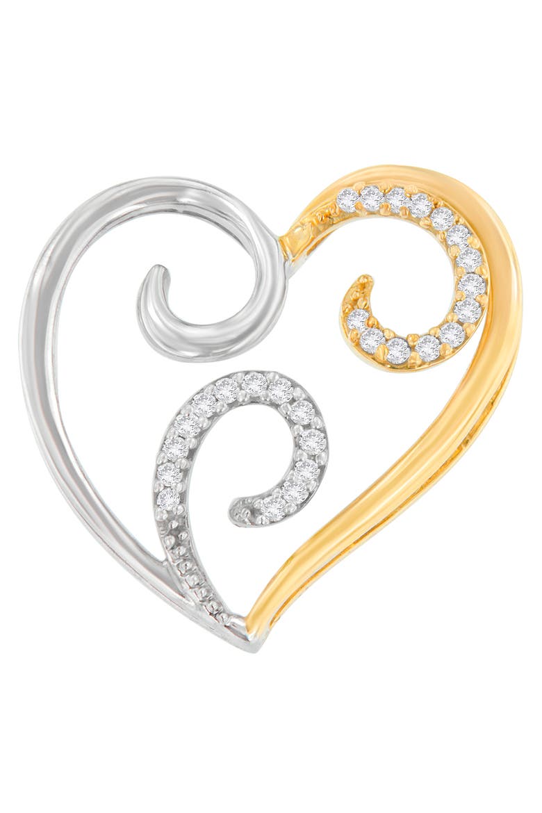 10K Two-Toned Gold 1/10 cttw Round Cut Diamond Swirl Heart Accent Pendant Necklace, Main, color, Yellow