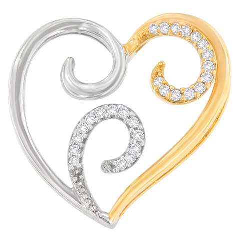 10K Two-Toned Gold 1/10 cttw Round Cut Diamond Swirl Heart Accent Pendant Necklace