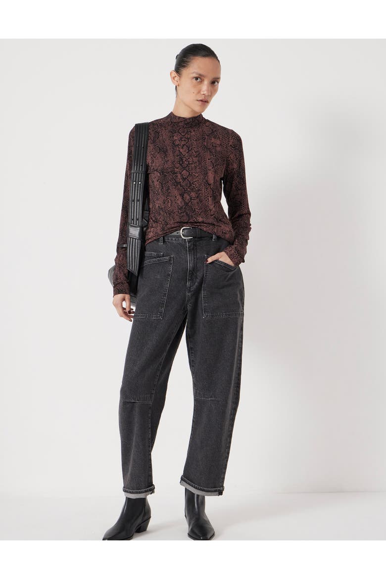 Printed Long Sleeve Top, Alternate, color, Snake Print Brown