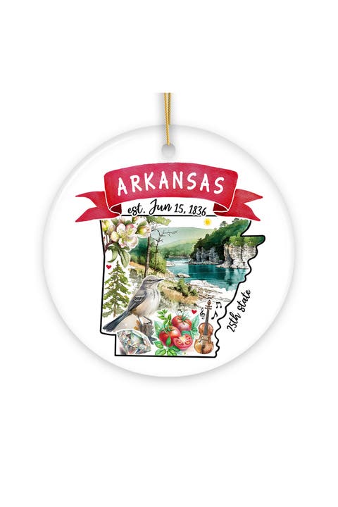 Arkansas Landmarks Watercolor Ornament - Version 1