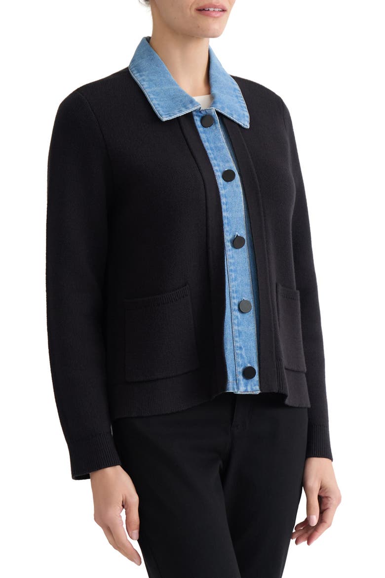 Denim Collar Cardigan, Alternate, color, JONES BLACK