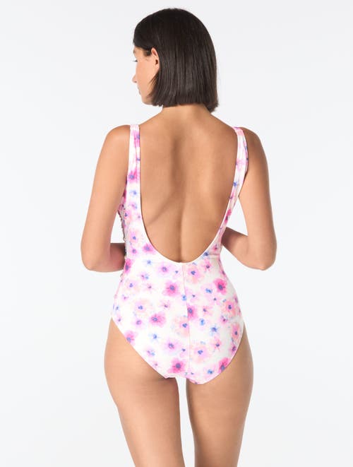 Carmen Marc Valvo Side Bead Scoop Neck One Piece Swimsuit In White