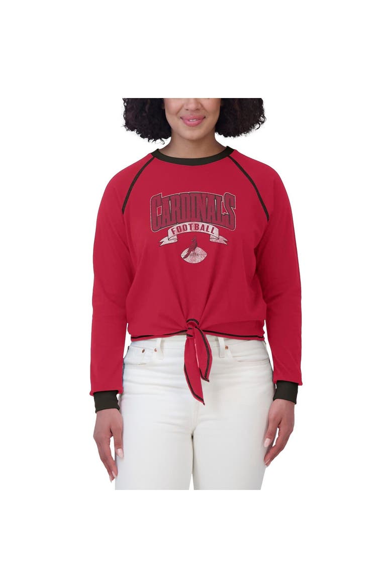 Women's WEAR by Erin Andrews Cardinal/Black Arizona Cardinals Plus Size Tie-Front Long Sleeve Top, Alternate, color, Cardinal