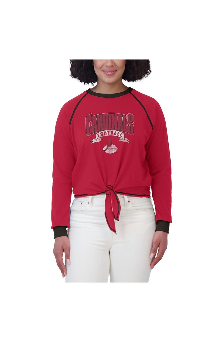 WEAR by Erin Andrews Women's WEAR by Erin Andrews Cardinal/Black Arizona Cardinals Plus Size Tie-Front Long Sleeve Top, Alternate, color, Cardinal
