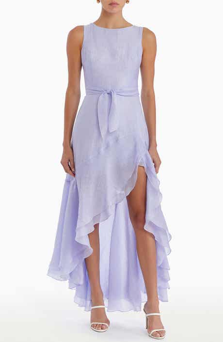 Amanda Uprichard Casella Stripe Sleeveless Ruffle High-Low Dress