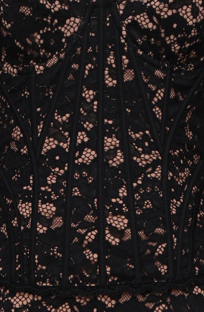 HOUSE OF CB Solaine Lace-Up Strapless Lace Corset Gown, Alternate, color, Black And Blush