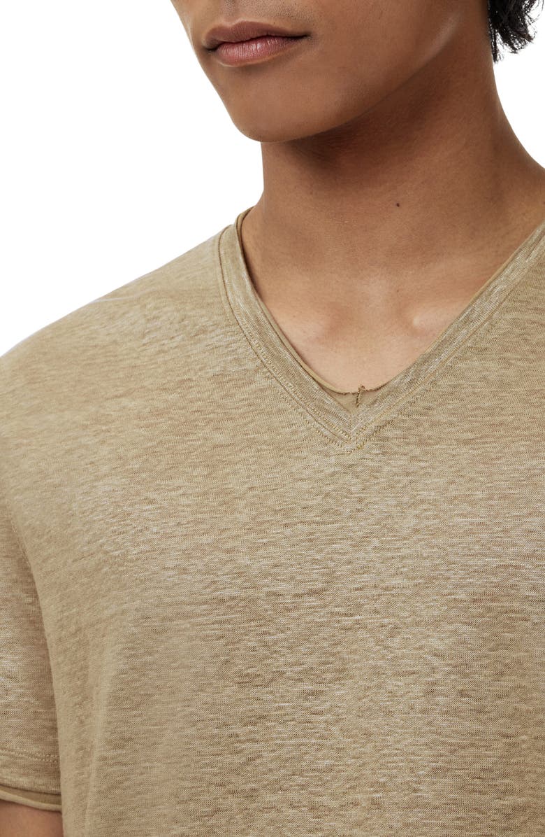 John Varvatos Wooster Slim Fit V-Neck Burnout Linen T-Shirt, Alternate, color, Twig