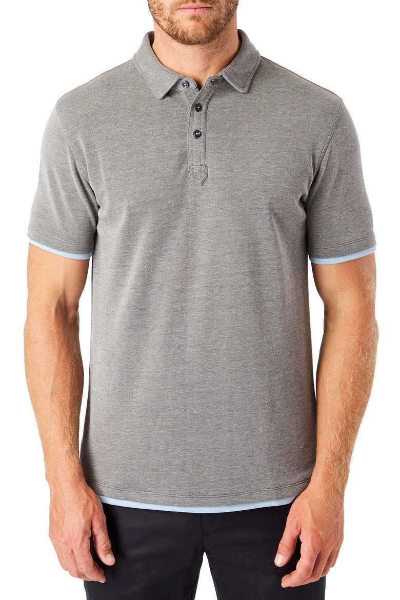 Happier Layered Slub Piqué Polo, Main, color, CHARCOAL