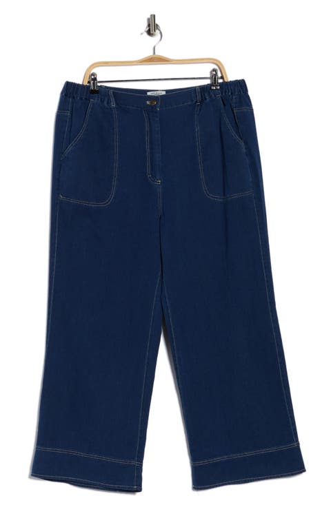 Wide Leg Piqué Knit Pants (Plus)