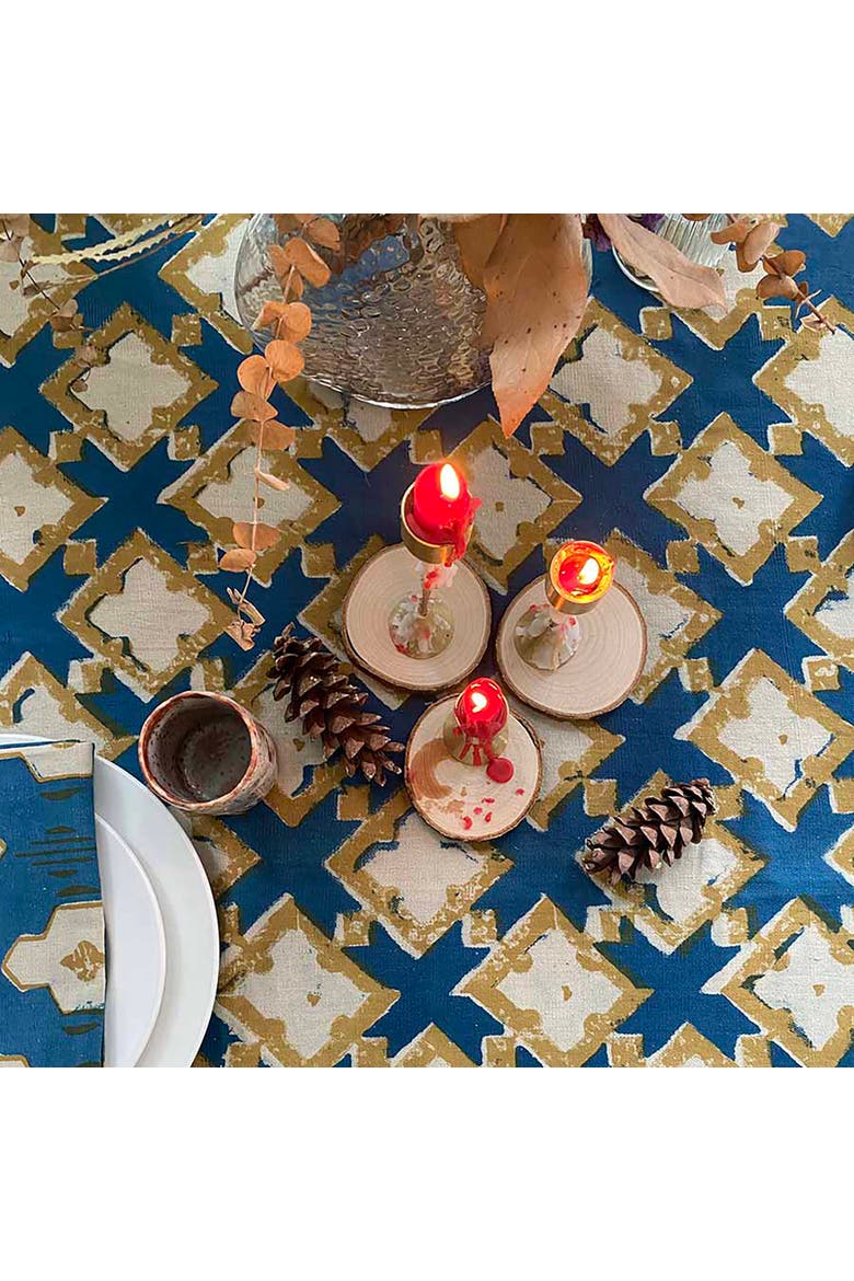 Boho Organic Cotton Tablecloth, Alternate, color, Blue