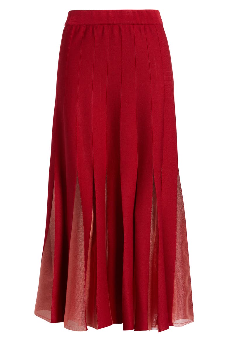 Sheer Panel A-Line Midi Skirt, Alternate, color, SCARLET RED