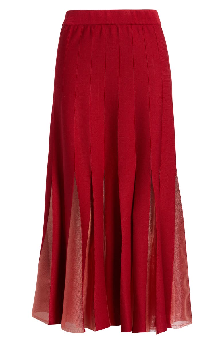 Misook Sheer Panel A-Line Midi Skirt, Alternate, color, Scarlet Red