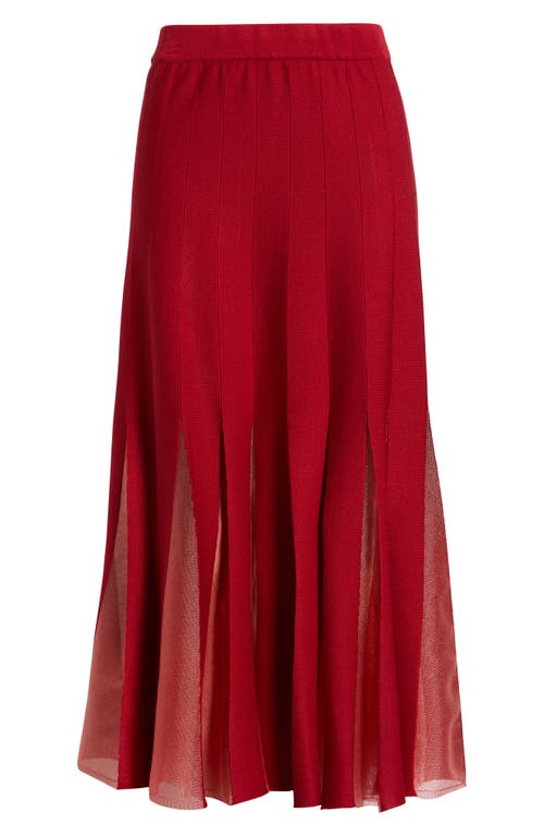 Misook Sheer Panel A-line Midi Skirt In Red