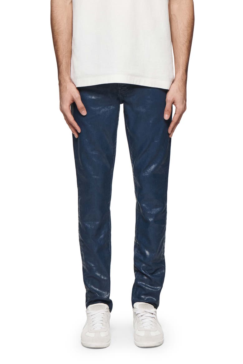 Paint Job Crackled Coated Skinny Jeans, Main, color, BLUE
