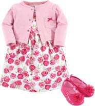 Hudson Baby Cotton Dress, Cardigan and Shoe Set