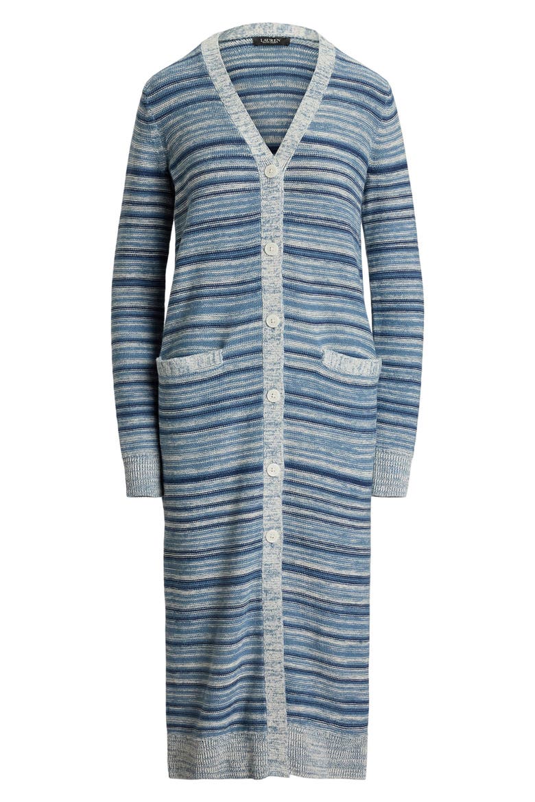 Stripe Linen & Cotton Long Cardigan, Alternate, color, INDIGO/ MULTI