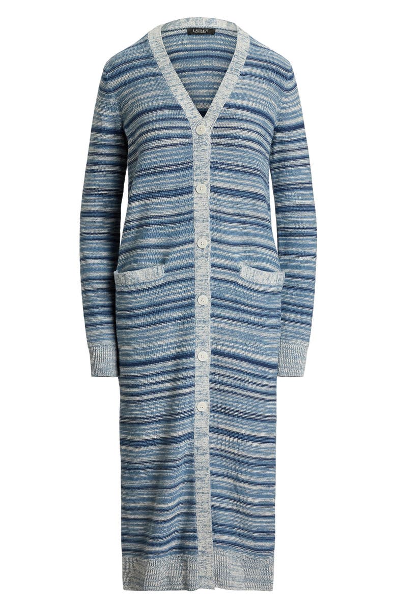 Lauren Ralph Lauren Stripe Linen & Cotton Long Cardigan, Alternate, color, Indigo/ Multi