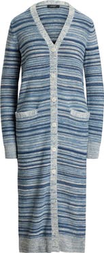 Lauren Ralph Lauren Stripe Linen & Cotton Long Cardigan