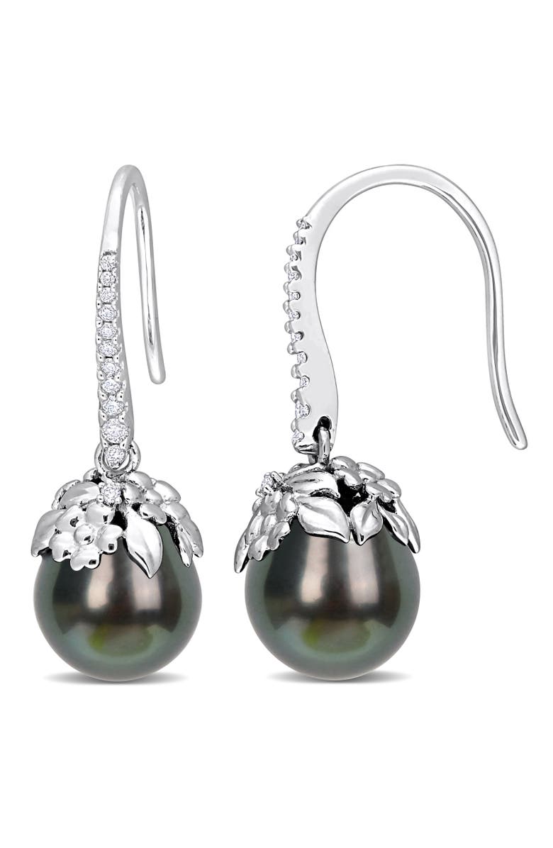 Julianna B. Cultured Pearl & Diamond Hook Earrings 14k, Main, color, Tahitian Pearl/White Gold