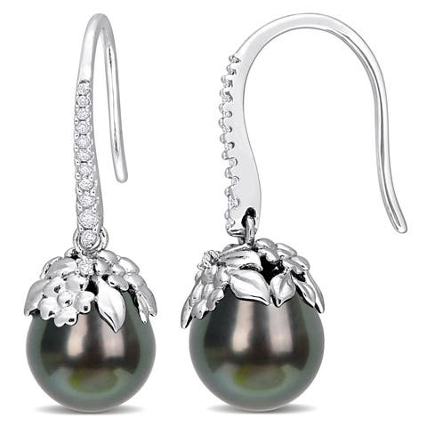 Cultured Pearl & Diamond Hook Earrings 14k