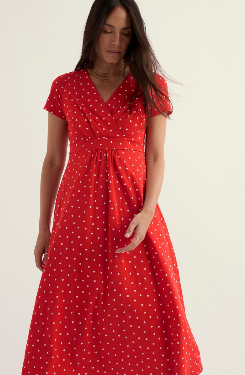 Seasalt Cornwall Chapelle Dot Print Organic Cotton Jersey Midi Dress, Alternate, color, Little Sponge Spot Tomato