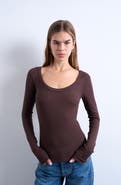Topshop Scoop Neck Long Sleeve Rib Top