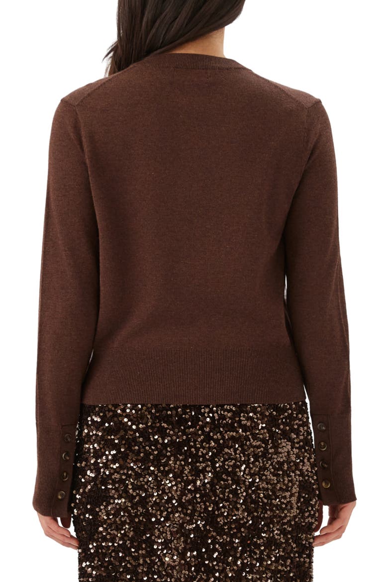 Crewneck Button-Up Cardigan, Alternate, color, CHOCOLATE