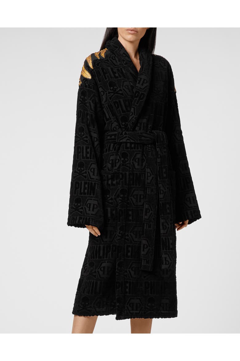 Bathrobe Eagle Unisex, Alternate, color, black/gold