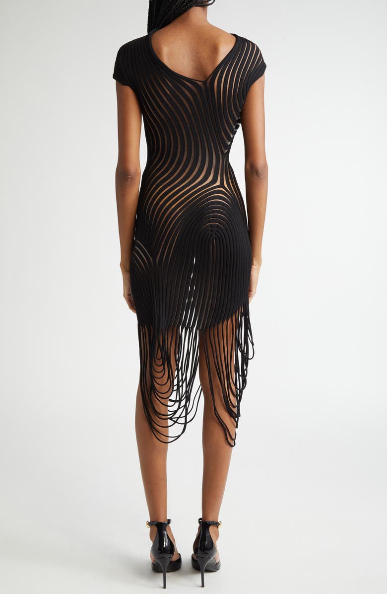 FERRAGAMO Transparent Rib Fringe Body-Con Dress, Alternate, color, 