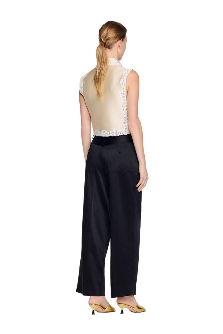 Satin-effect wide-leg trousers, Alternate, color, Black