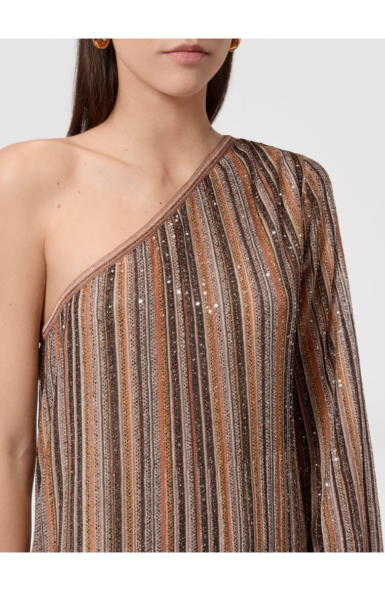 Missoni One-shoulder Long Dress In Ribbed Viscose Lamé, Alternate, color, Gold& Beige
